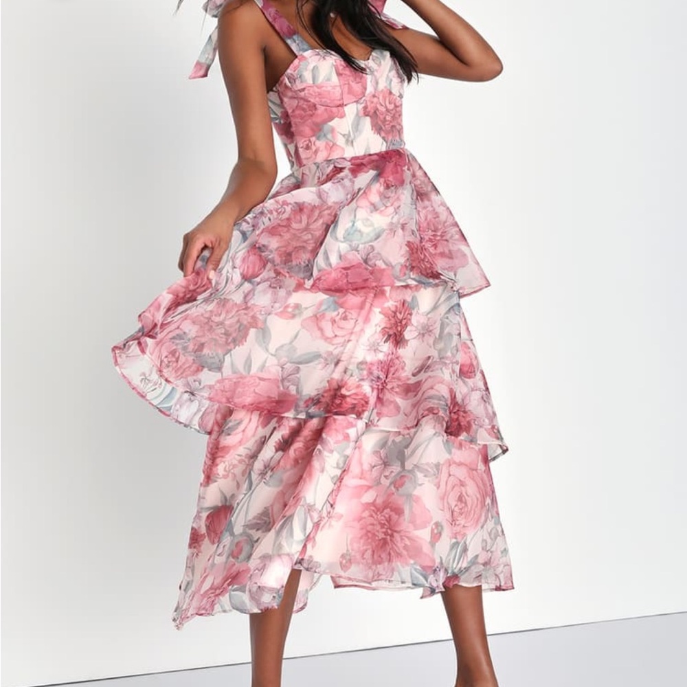 Lulu's Rose Print Midi Dress
